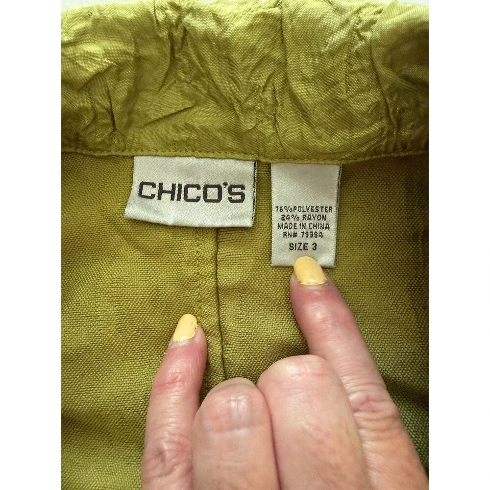 Chico’s Women’s XL Chartreuse Puckered Textured Jacket Size 3 Resort Cruise